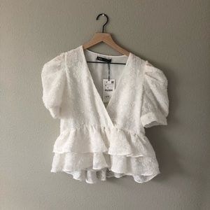 ZARA White Ruffle Top NWT